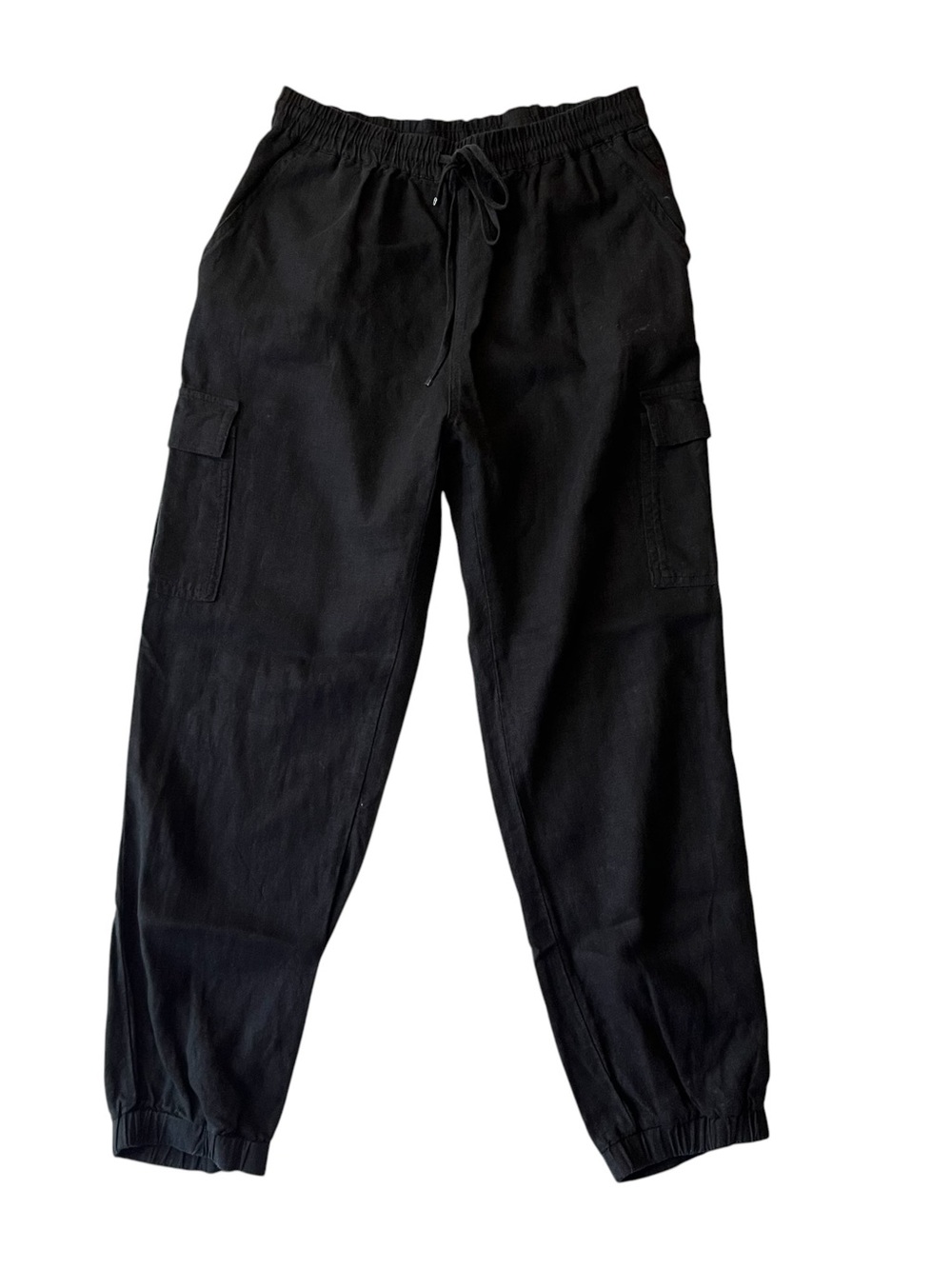 Love Tree pants M Cargo joggers Black Linen Viscose Tapered Womens Utility